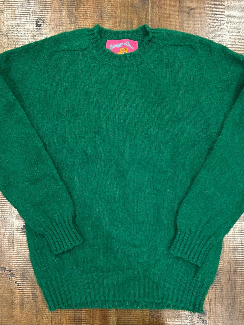 Howlin’ Shaggy Bear Sweater Green Wool Made in Scotland (Size M)